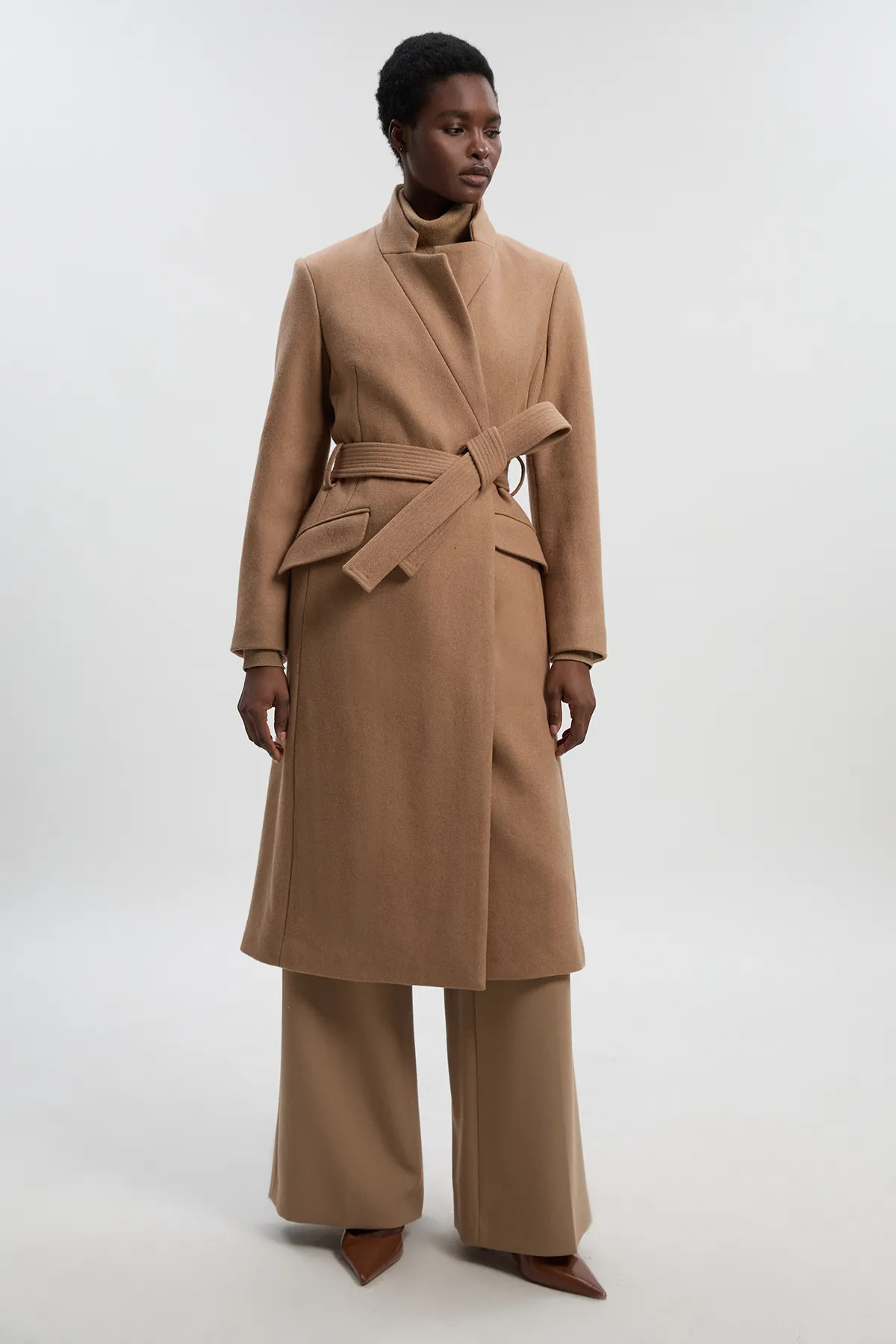 Wool Investment Notch Neck Tailored Midi Coat | Karen Millen UK + IE + DE + NL