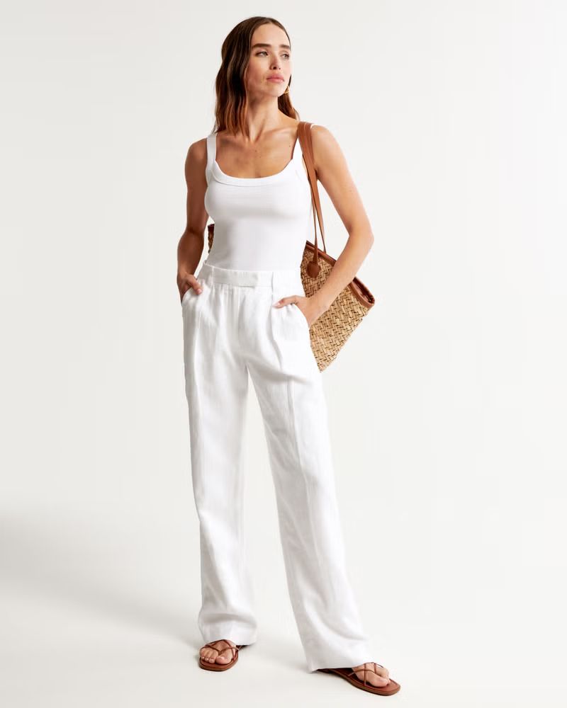 Premium Linen Tailored Pant | Abercrombie & Fitch (US)