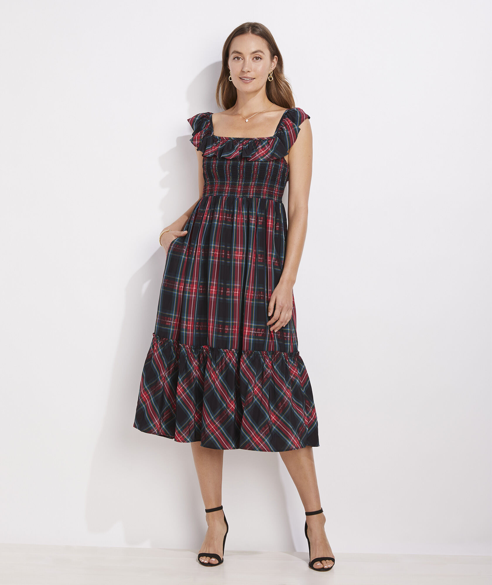 Après Tartan Ruffle Midi Dress | vineyard vines