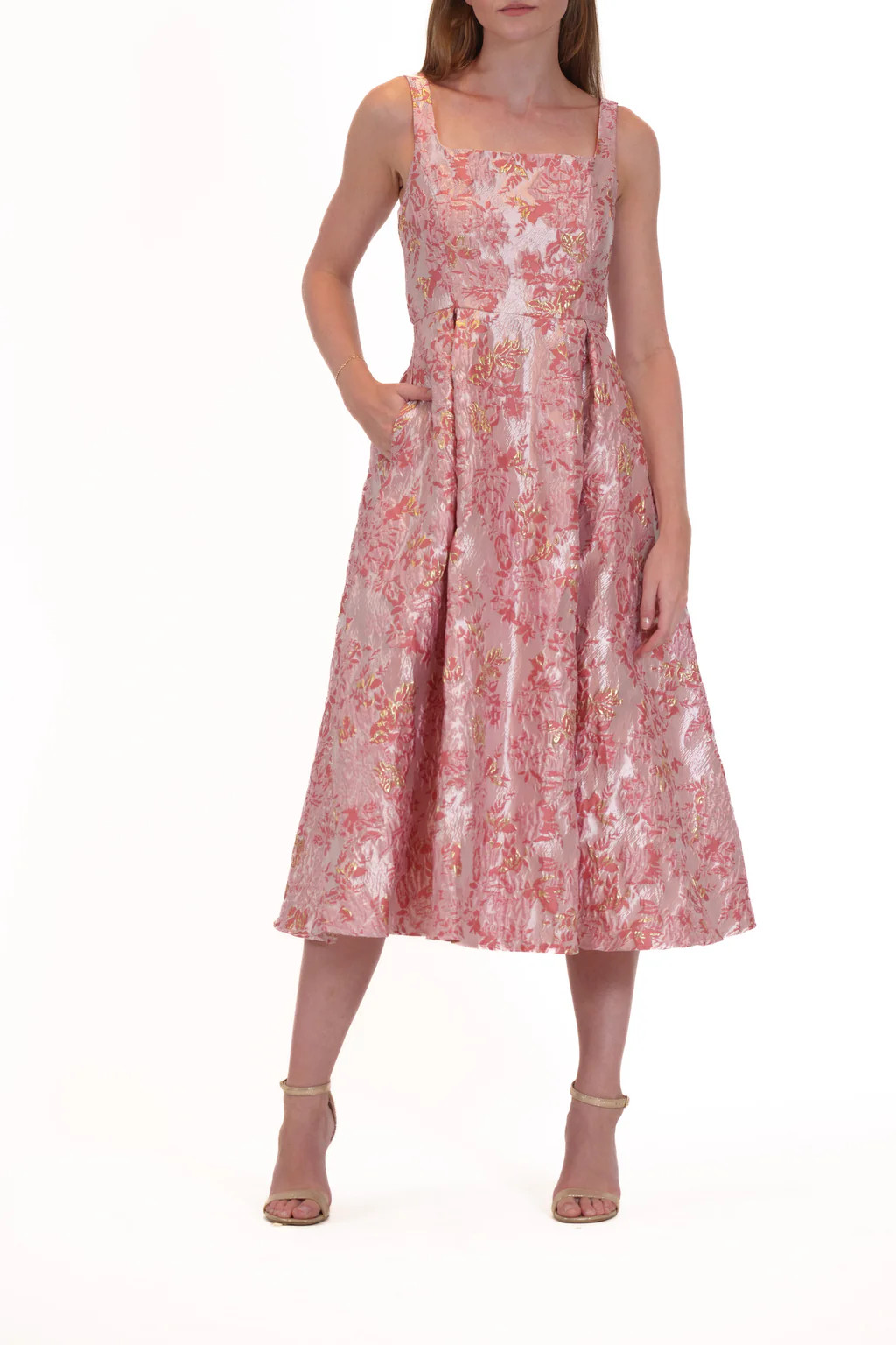 DONNA RICCO - SLEEVELESS JACQUARD LONG CUT OUT MAXI DRESS | Julia Jordan