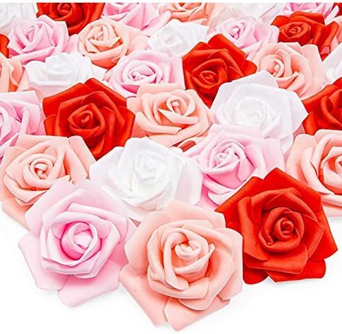 Artificial Rose Flower Heads (3 x 3 x 1.25 in, 4 Colors, 100 Pack) | Amazon (US)