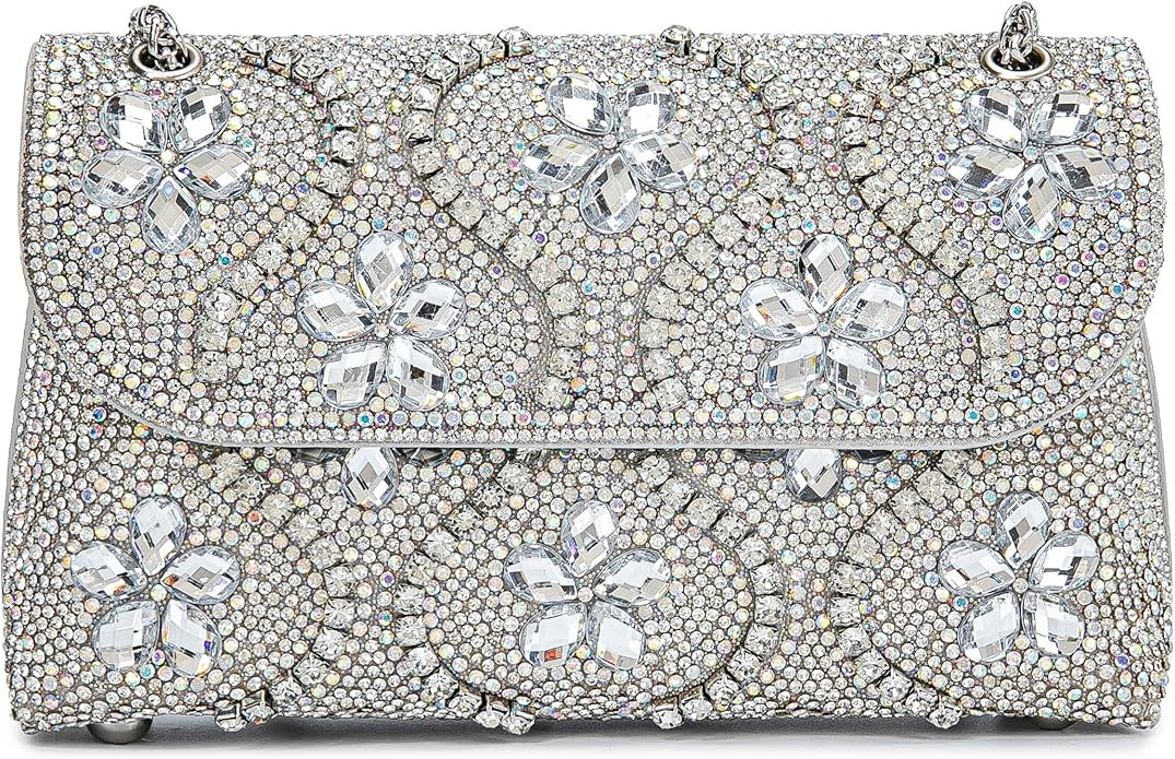 Flower Evening Handbags Chain Strap Square Shoulder Bag Crossbody Bag Crystals Rhinestone Clutch ... | Amazon (US)