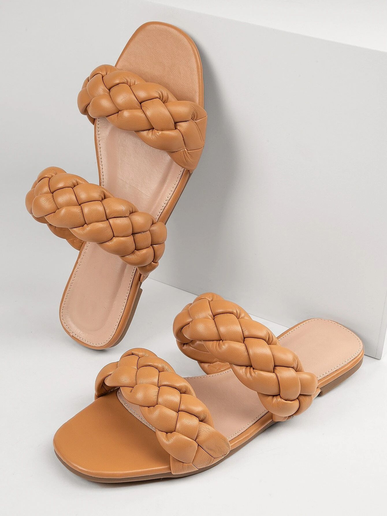 Braided Dual Vamp Faux Leather Sandals | SHEIN