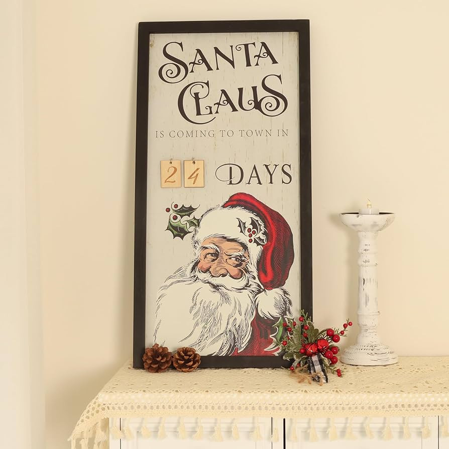 Ronasip Framed Christmas Wall Art Farmhouse Santa Claus is Coming to Town Wall Decor Rustic Holid... | Amazon (US)