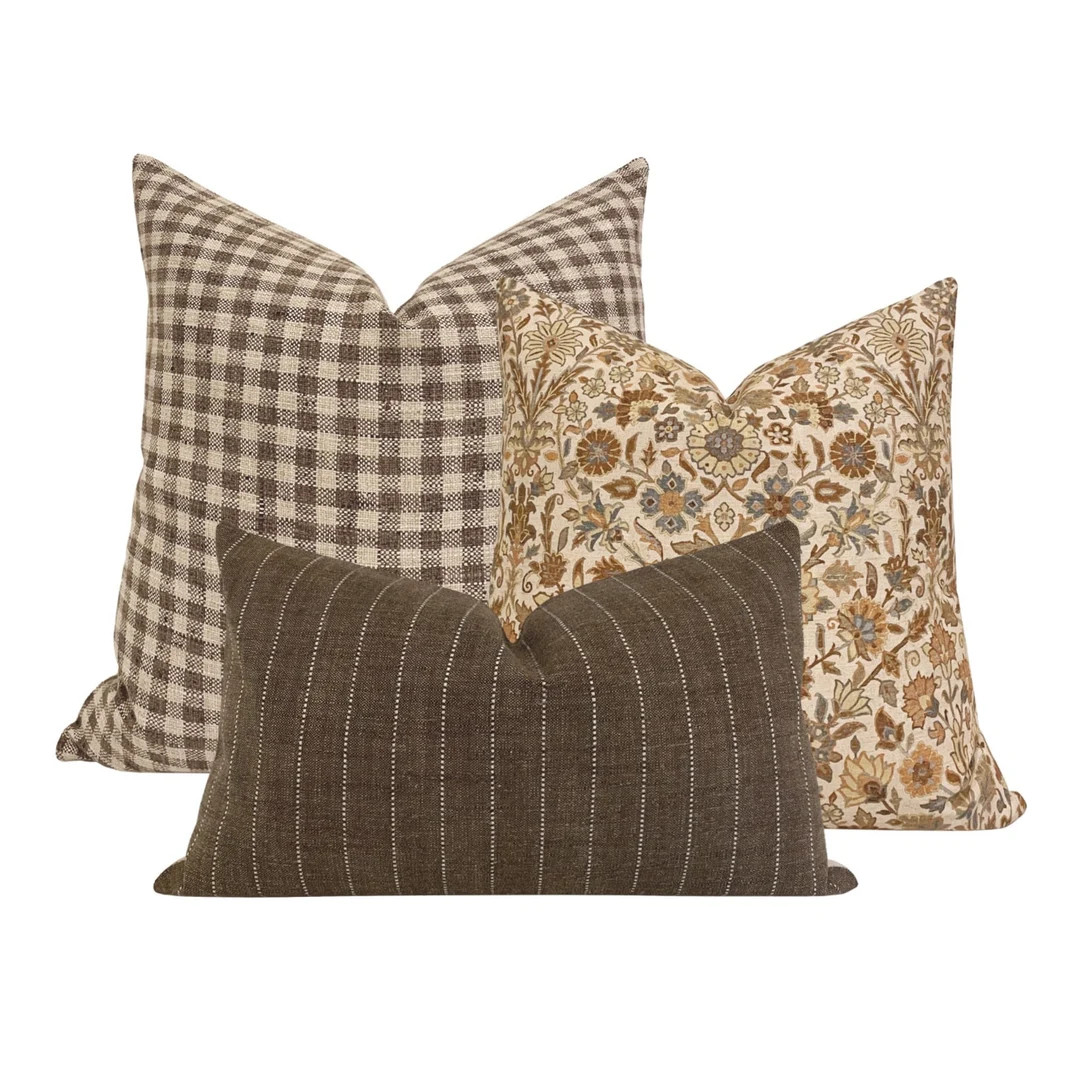 PILLOW COMBO Set of Three Designer Pillow Covers Brown - Etsy | Etsy (US)