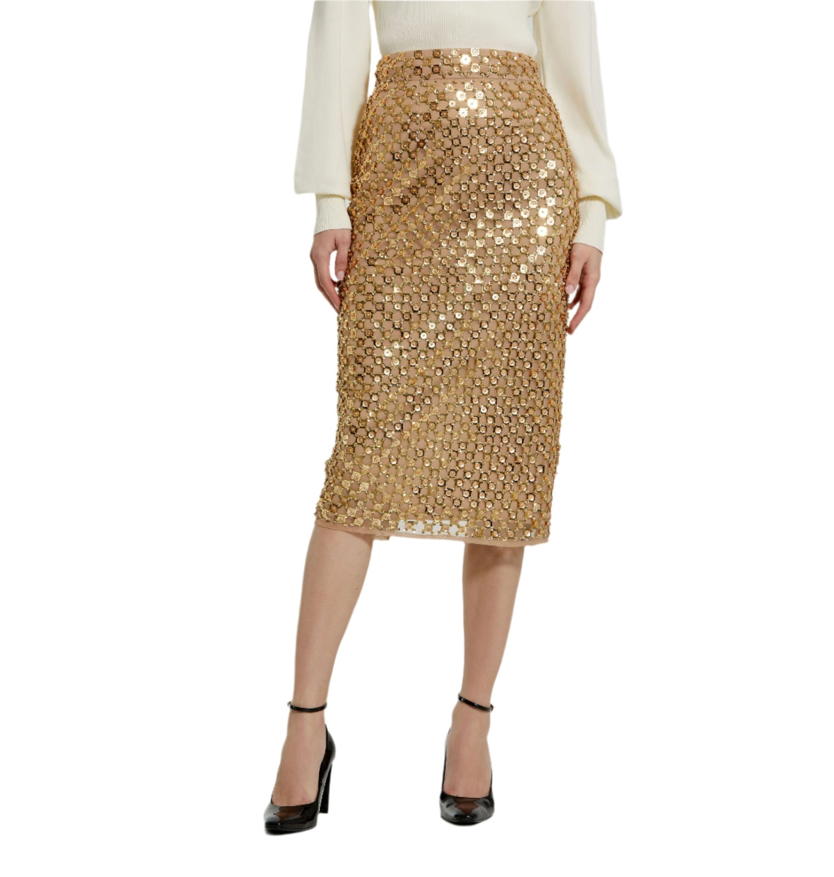 Mac Duggal Women's Sequin Embellished Mesh Fitted Midi Pencil Skirt - Antique gold | Macy's
