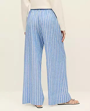 The Striped Pull On Wide-Leg Pant in Linen | Ann Taylor