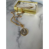 Coin Pendant Necklace, Gold Coin Chain Layering Boho Jewelry, Antique Look Necklace | Etsy (US)