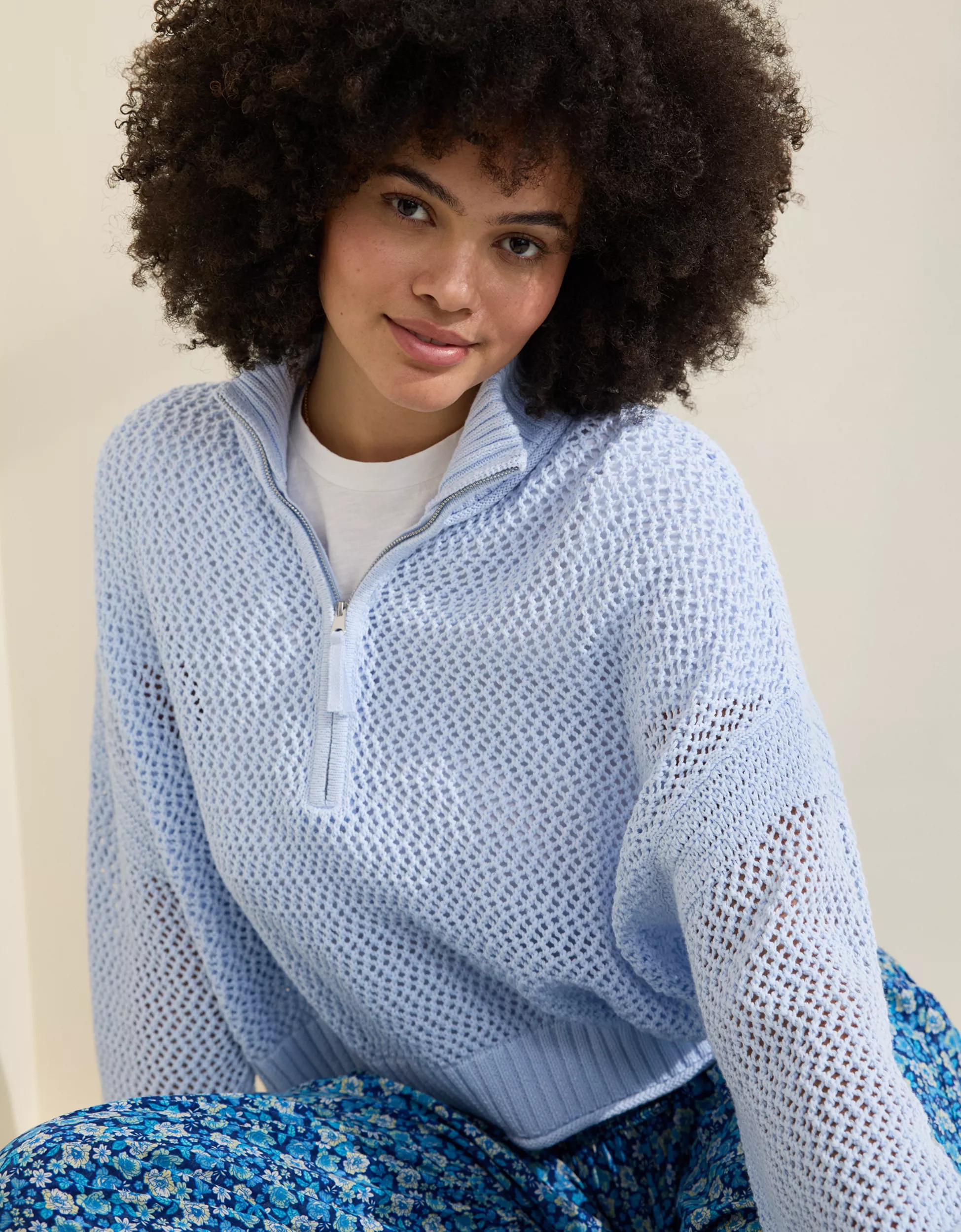 Aerie Crochet Quarter Zip Sweater | American Eagle Outfitters (US & CA)