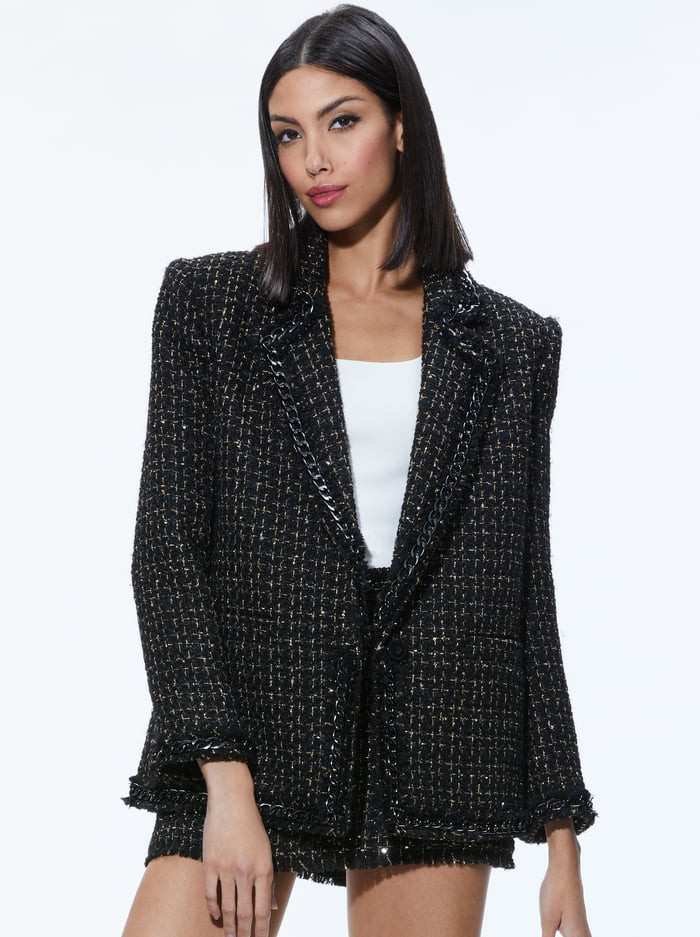 SHAN TWEED CHAIN TRIM BLAZER | Alice + Olivia