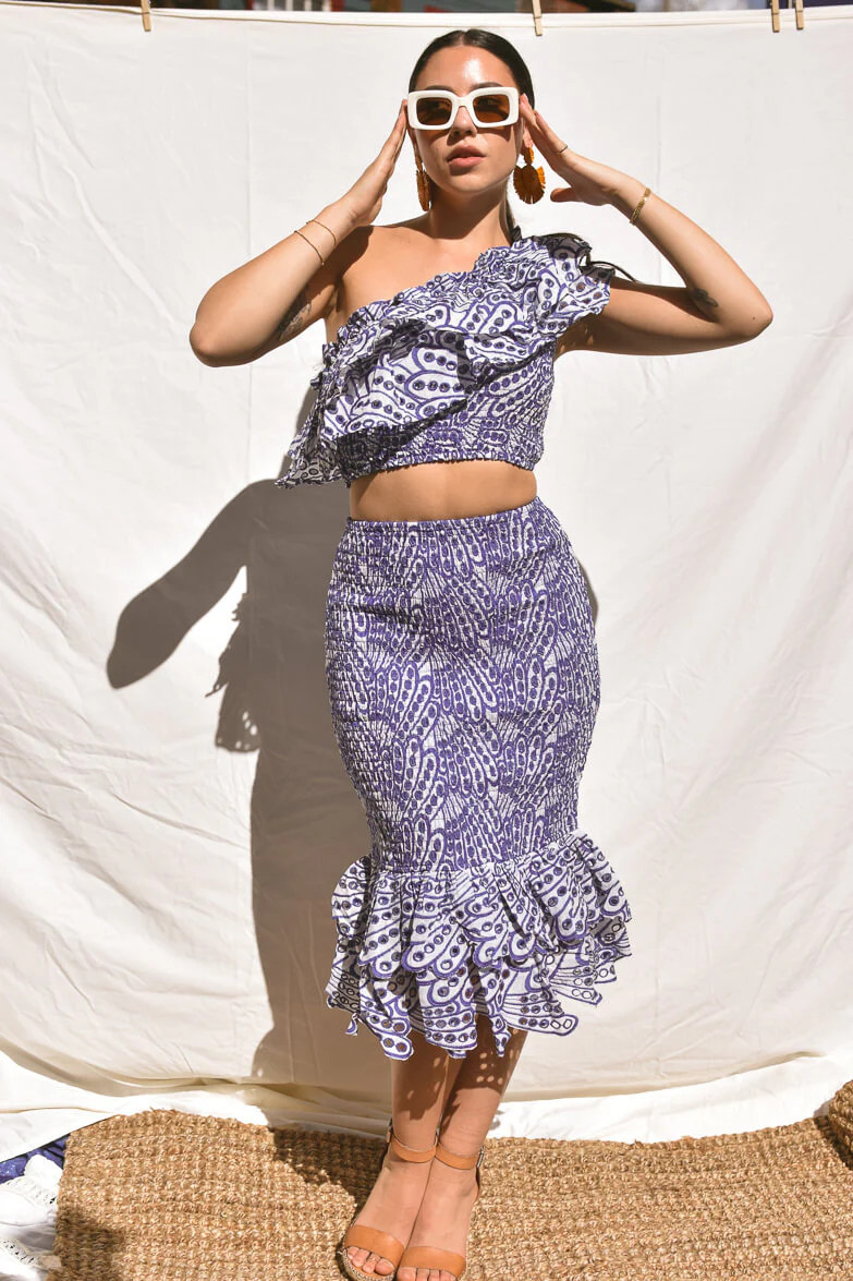 Kai Blue Eyelet Skirt Set | Confête