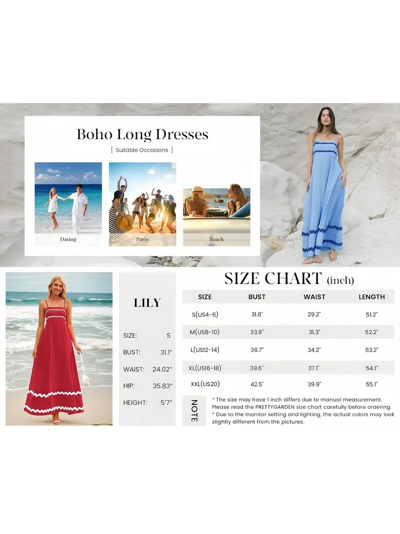 PRETTYGARDEN Women Summer Flowy Maxi Dress Casual Sleeveless Spaghetti Strap Ruffle Beach Long Dr... | Walmart (US)