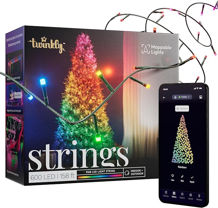 Twinkly Strings 600 LED RGB, LED Light String, Smart Multicolor LED Lights, Christmas Lights, Map... | Amazon (US)