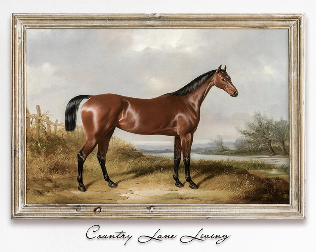 Horse Equestrian and Landscape Painting Download - Romantic Vintage Rustic Art - Print at Home Po... | Etsy (US)
