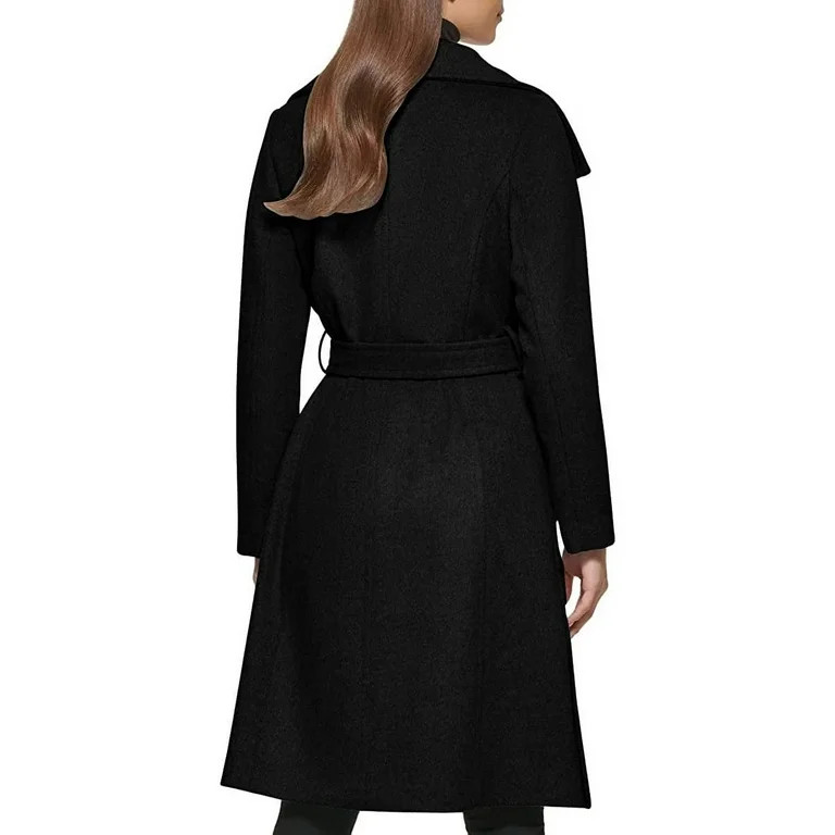 Kenneth Cole New York Womens 17OMW016 Wool-Blend Belted Tie Waist Wrap Coat - Black - XS | Walmart (US)