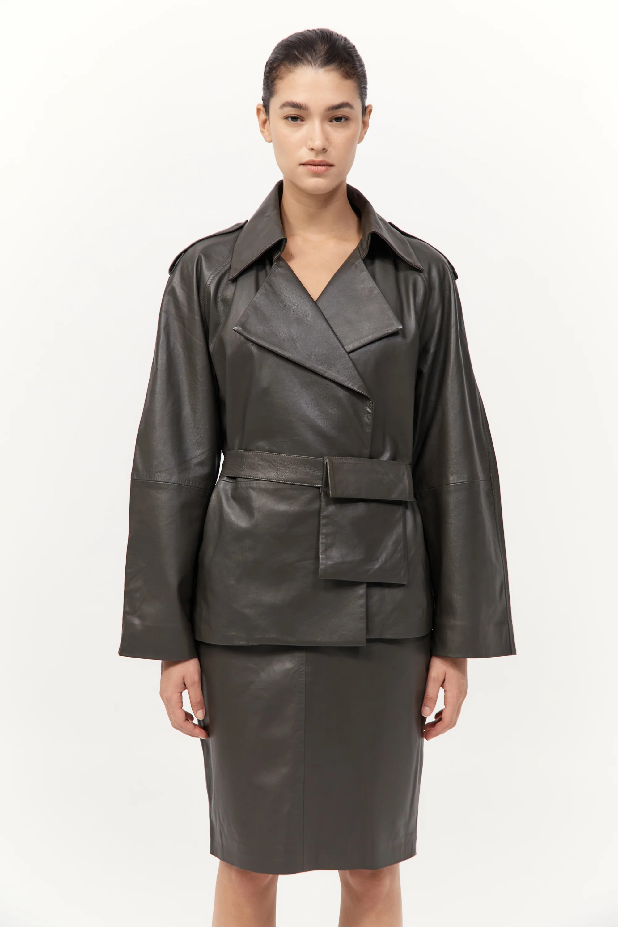 Cropped Leather Trench - Khaki | St. Agni (US, UK, EU)