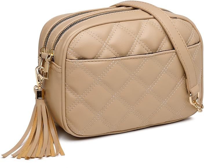 Small Quilted Crossbody Bags for Women, Double Top Zipper Shoulder Bag Lightweight Purses Handbag... | Amazon (US)
