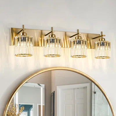 Modern Crystal Bathroom Vanity Lights, 4-Light Wall Sconce With Round Shade, Dimmable Lighting Fixture For Mirror, Bedroom, Or Hallway | Wayfair North America