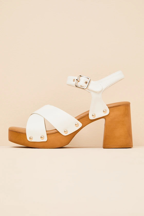 Yanni White Wooden Platform Ankle Strap Sandals | Lulus