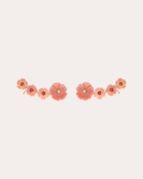 Mother Nature Pink Tourmaline & Queen Mother of Pearl Flower Ear Climbers | Olivela