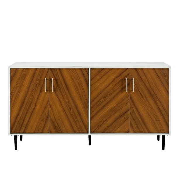 58" Modern Bookmatch Buffet TV Stand - White and Teak - Walmart.com | Walmart (US)