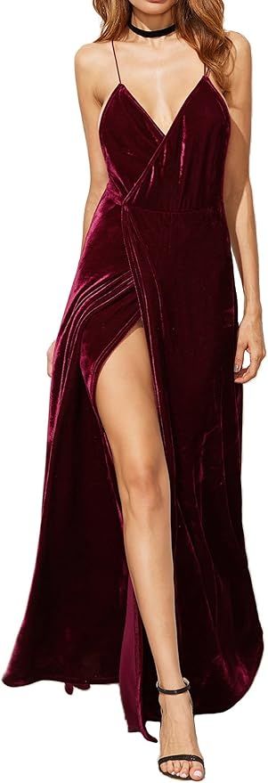 Verdusa Women's Sexy V-Neck Backless Wrap Velvet Cocktail Party Dress | Amazon (US)