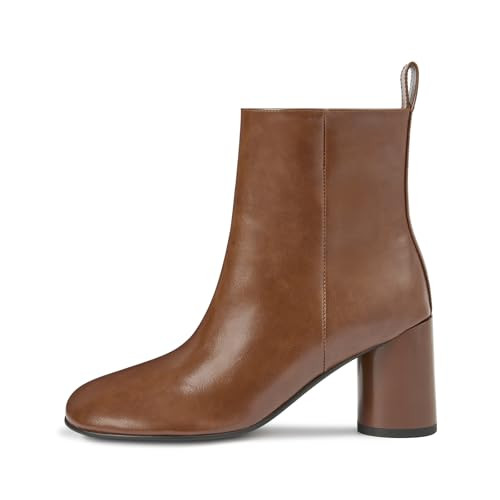 wetkiss Womens Brown Ankle Boots with Wide Width Round Toe Block Chunky Heel Boots Fashion Dress Short Boots High Heel Booties for Women Size 6 | Amazon (US)