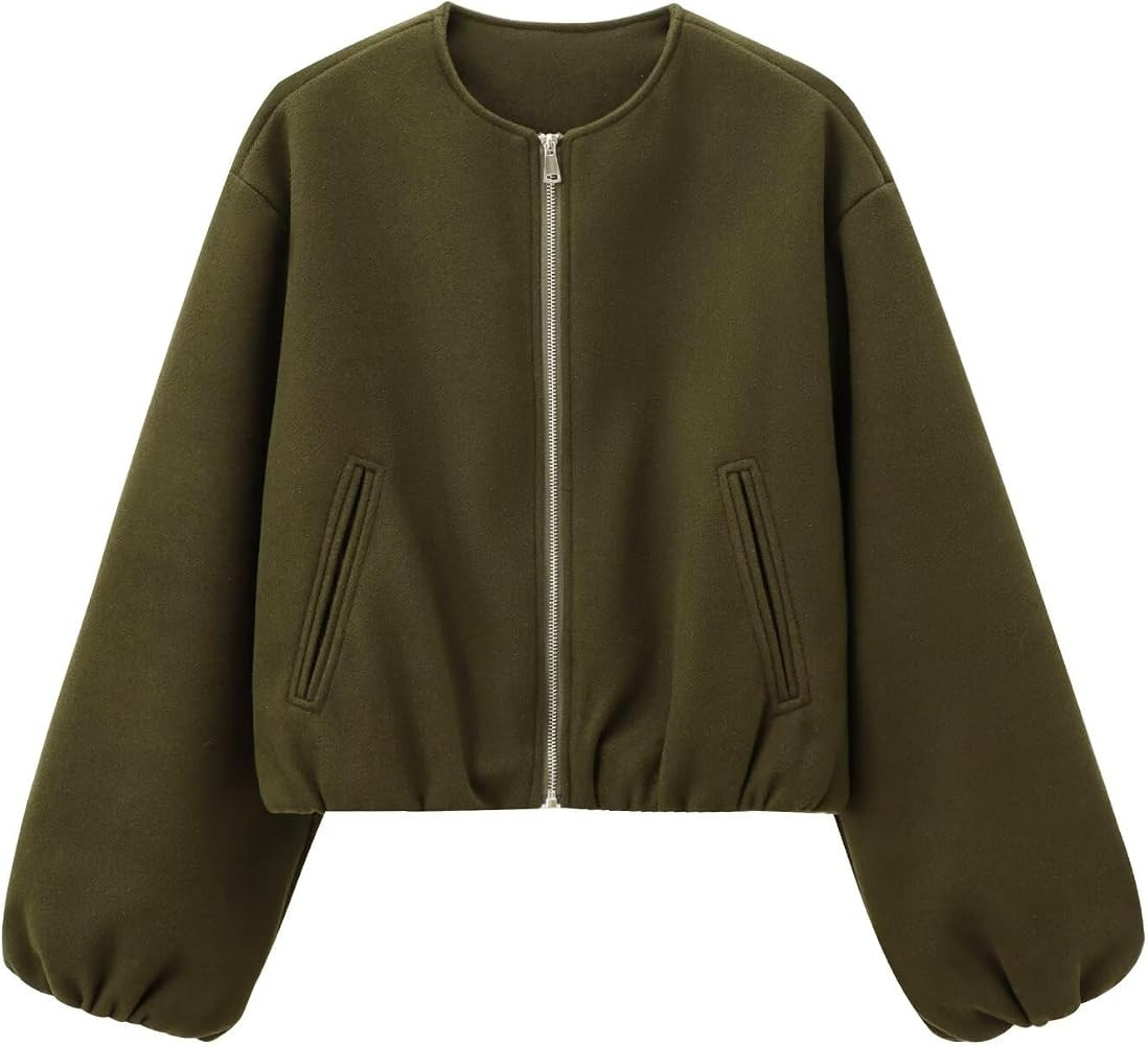 Womens Cropped Bomber Jacket Fall Casual Zip Up Varsity Jackets Trendy Outerwear Coats with Welt ... | Amazon (US)
