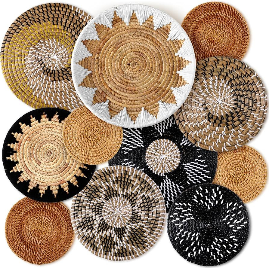 11 Pcs Boho Hanging Wall Basket Decor Handmade Woven Basket Wall Decorative Boho Wicker Baskets P... | Amazon (US)