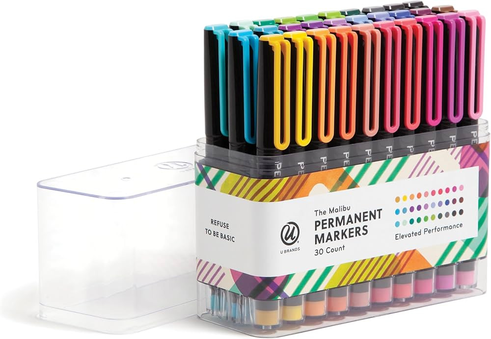 U Brands Malibu Permanent Markers, Set of 30, Assorted Colors, Acrylic Case | Amazon (US)