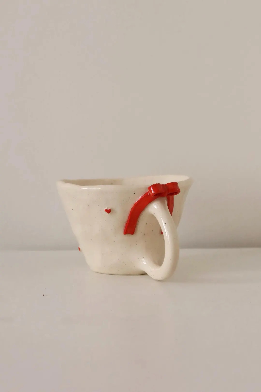 Red Bow Heart Coffee & Tea Mug Coquette Style Handmade Ceramic Mug Cute Minimalist Bow Home Decor... | Etsy (US)
