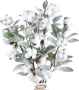 CEWOR 5pcs Cotton Stems 23.5" Artificial Cotton Flower Branches with Lambs Ear Leaves for Home Fa... | Amazon (US)