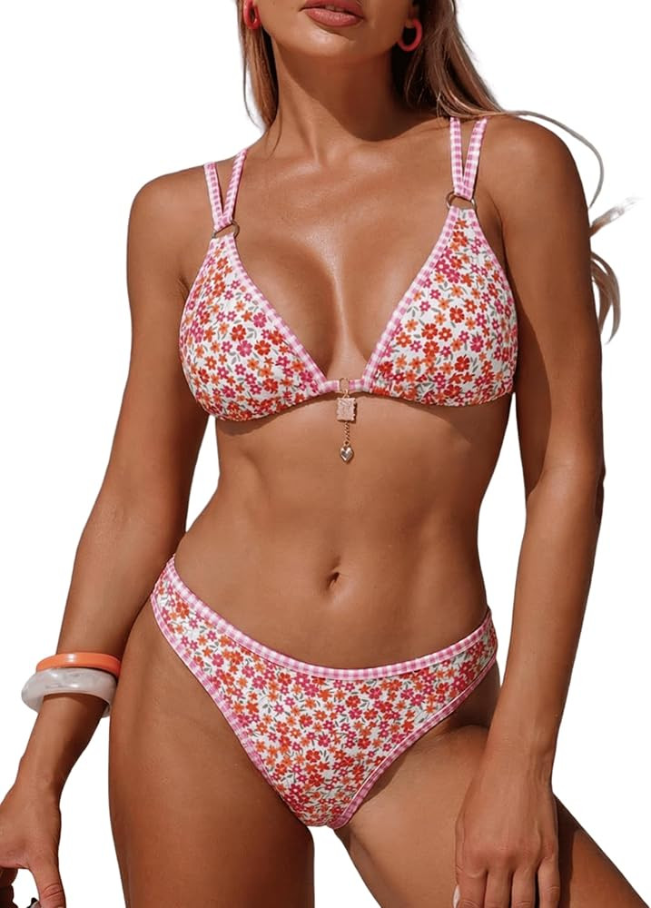 ZAFUL Womens Triangle Bikini Sets Push Up Two Piece Swimsuit Floral Cute Bikinis Sexy Bathing Sui... | Amazon (US)