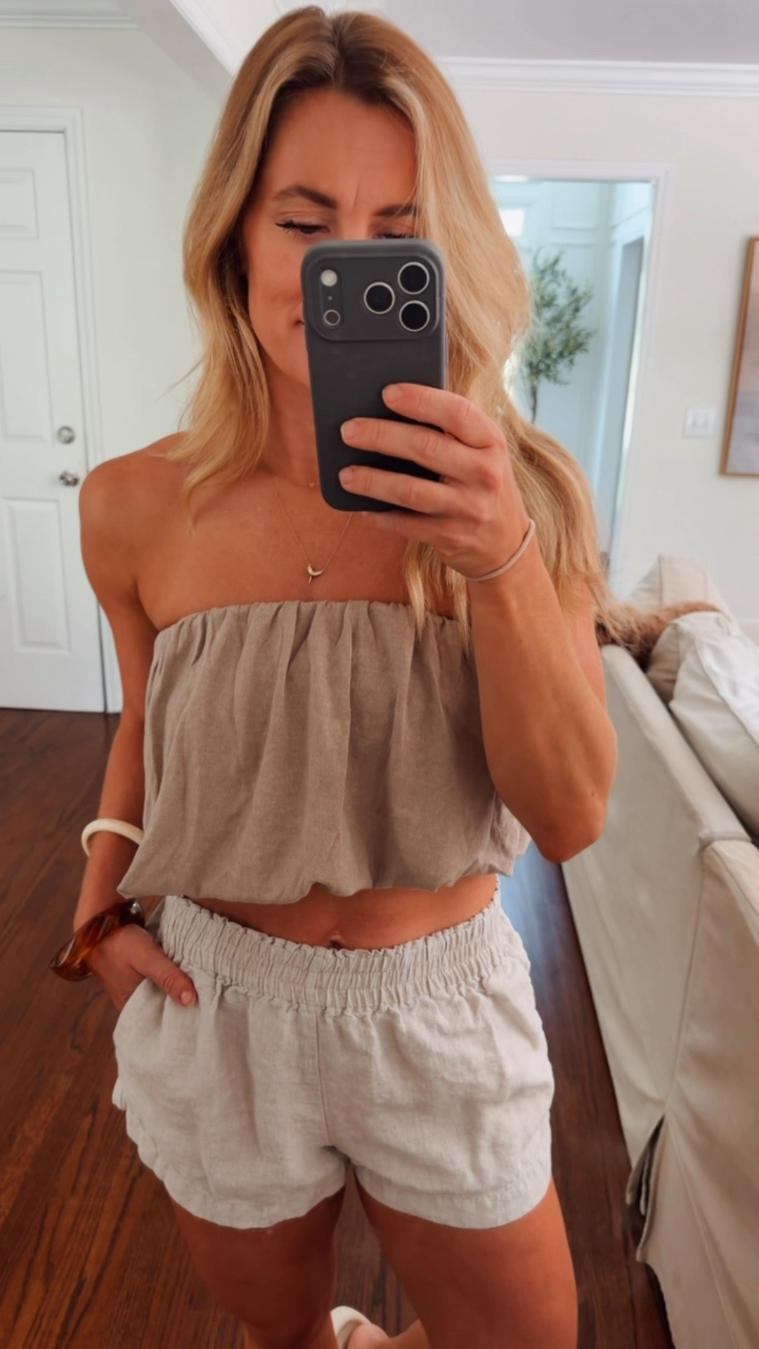 Small in bubble tube top
Medium in linen shorts

#LTKootd #LTKdayinmylife #LTKgrwm