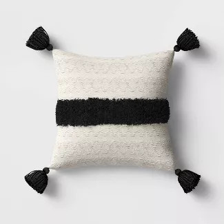 Outdoor Tasseled Throw Pillow Black/White - Opalhouse™ | Target