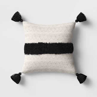 Outdoor Tasseled Throw Pillow Black/White - Opalhouse™ | Target