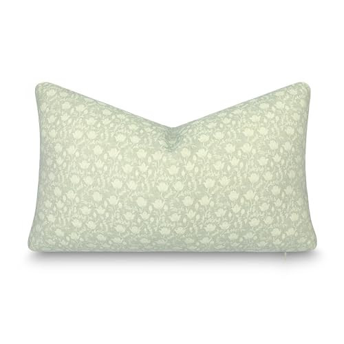 Crumbs Home Modern Farmhouse California Casual Indoor Outdoor Lumbar Pillow Cover, 12"x20" Water Repellent for Patio, Backyard, Couch, Poolside, Light Green Print Botanical Flowers and Leaves | Amazon (US)