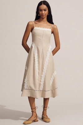 By Anthropologie Linen Blend Sleeveless Square-Neck Midi Dress | Anthropologie (US)