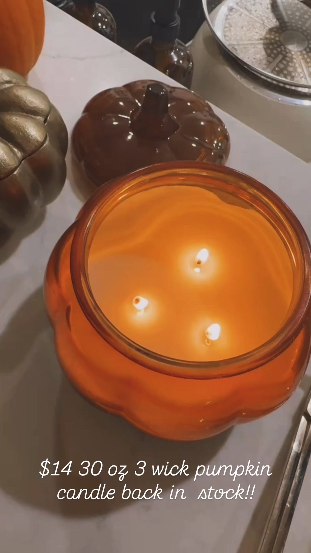 $14 30oz 3 wick pumpkin candle back in stock!! This scent is ‘farm apple pumpkin’ and it smells AMAZING!! 😍🍁🍎🎃🕯️

#LTKHome #LTKSeasonal #LTKFindsUnder50