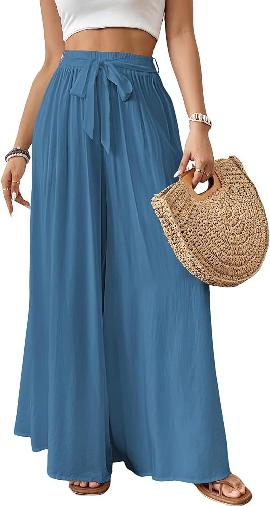 Bsubseach Wide Leg Pants Woman Flowy Floral Palazzo Pants for Women High Waisted Summer Casual Tr... | Amazon (US)