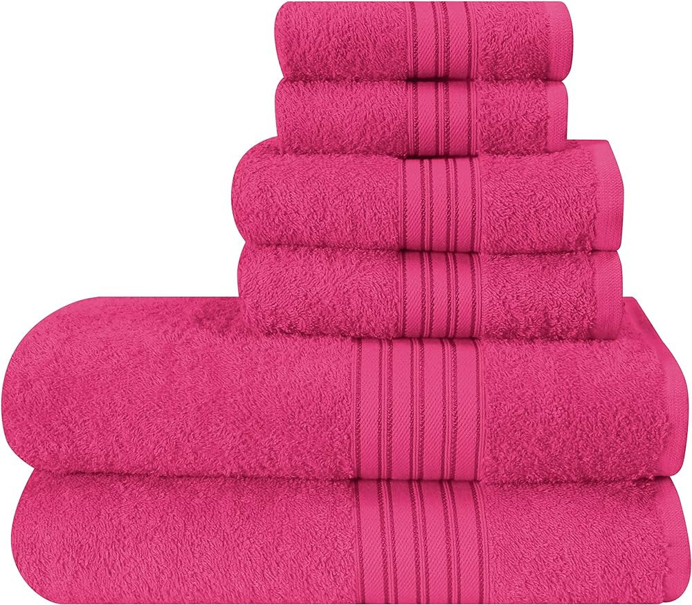 6 Pack Cotton Towel Set, Contains 2 Bath Towels 28x55 inch, 2 Hand Towels 16x24 inch & 2 Wash Cot... | Amazon (US)