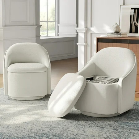 Linsy Home 360° Swivel Accent Chair Set of 2 with Hidden Storage, Modern Upholstered Barrel Chair for Living Room, Beige | Walmart (US)