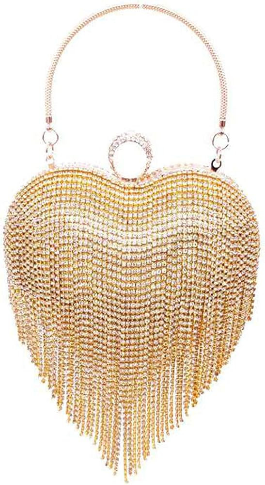UMREN Women Luxury Heart Shape Tassel Evening Clutch Bag Rhinestones Wedding Party Purse Handbag | Amazon (US)