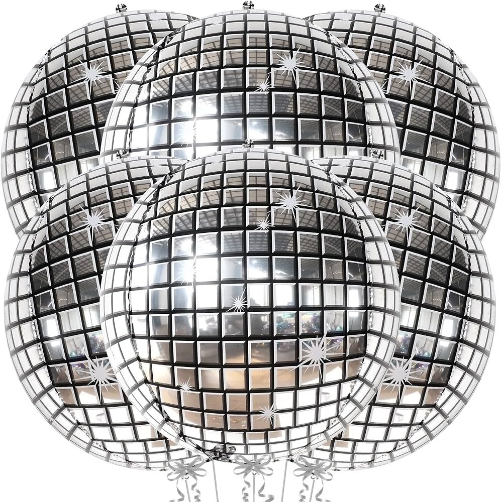 KatchOn, Big Silver Disco Ball Balloons - Pack of 6, Disco Party Decorations | 4D Sphere Disco Ba... | Amazon (US)