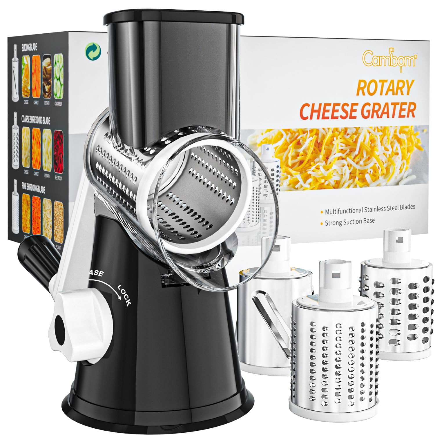 Cambom Rotary Cheese Grater Hand Crank Cheese Shredder for Fresh Cheese, Vegetable, Nuts,Non-slip... | Amazon (US)
