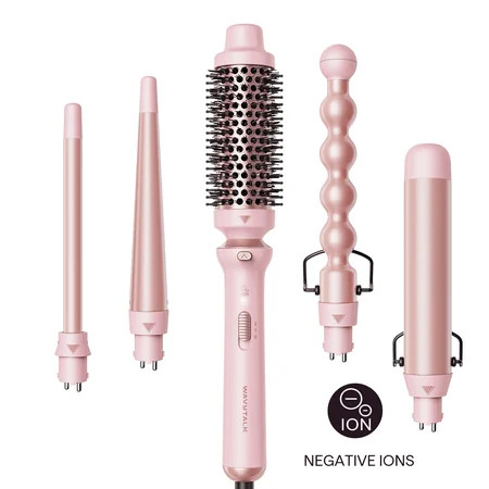 Wavytalk 5 in 1 Curling Iron Set, Ceramic Curling Wand from 0.5 to 1.25 inch and a Thermal Brush, Fast Heat Up , Dual Voltage, Pink | Walmart (US)
