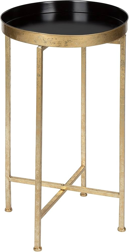 Kate and Laurel Celia Round Metal Foldable Tray Accent Table, Black with Gold Base | Amazon (US)