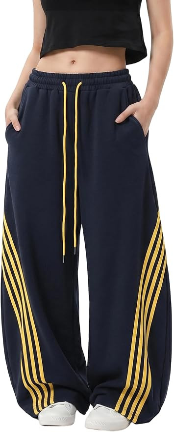 Womens Wide Leg Sweatpants Striped Baggy Barrel High Waisted Y2K Lounge Pants with Drawstring and... | Amazon (US)
