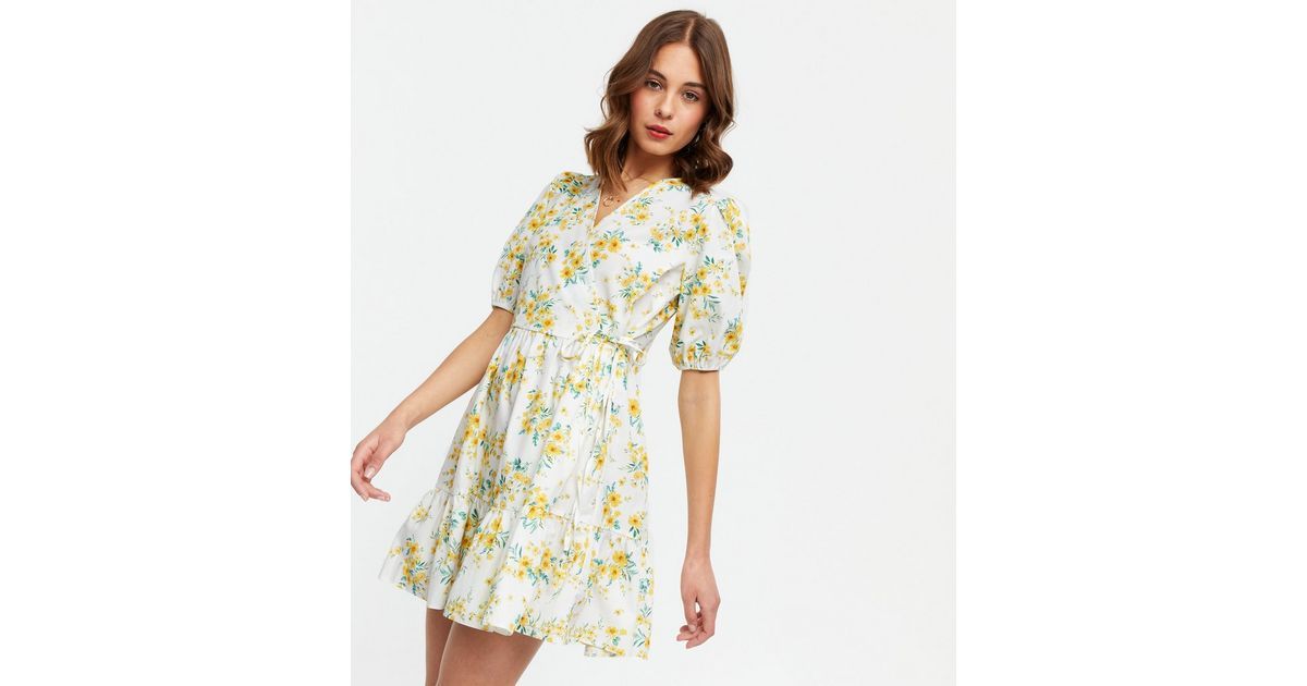 White Floral Poplin Tiered Wrap Mini Dress
						
						Add to Saved Items
						Remove from Save... | New Look (UK)