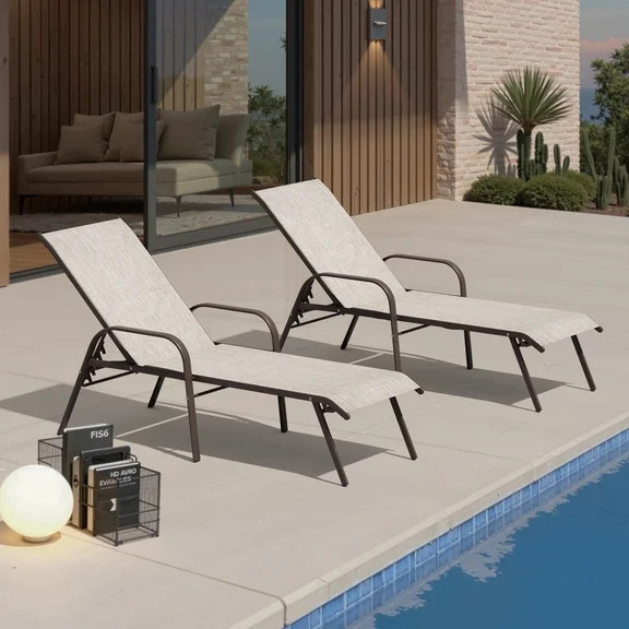 Better Homes & Gardens Bellamy Outdoor 2pk Lounge Chairs, Cream | Walmart (US)